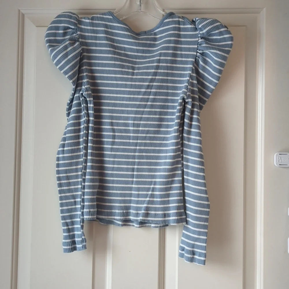 Anthropologie Blue Puff Sleeve Striped Top